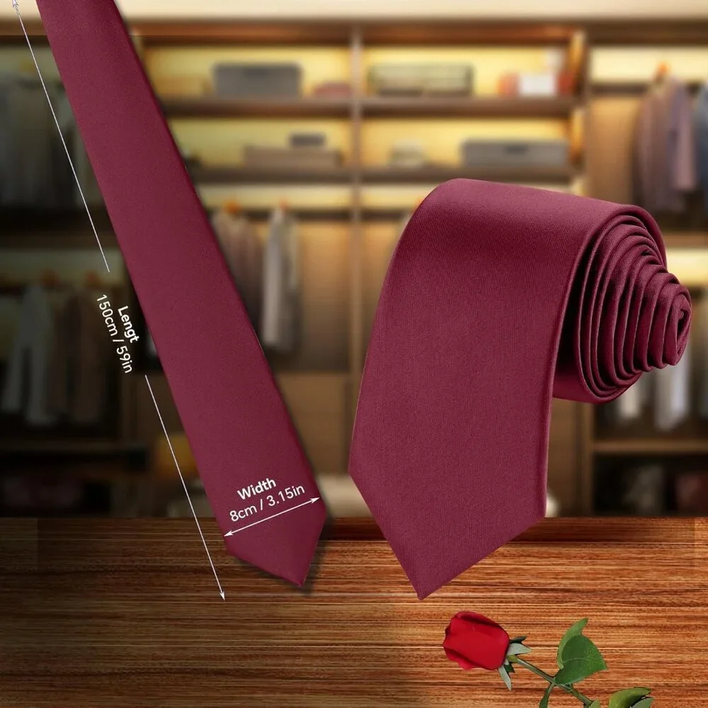 Men's Burgundy Solid Pure Color Formal 3.15